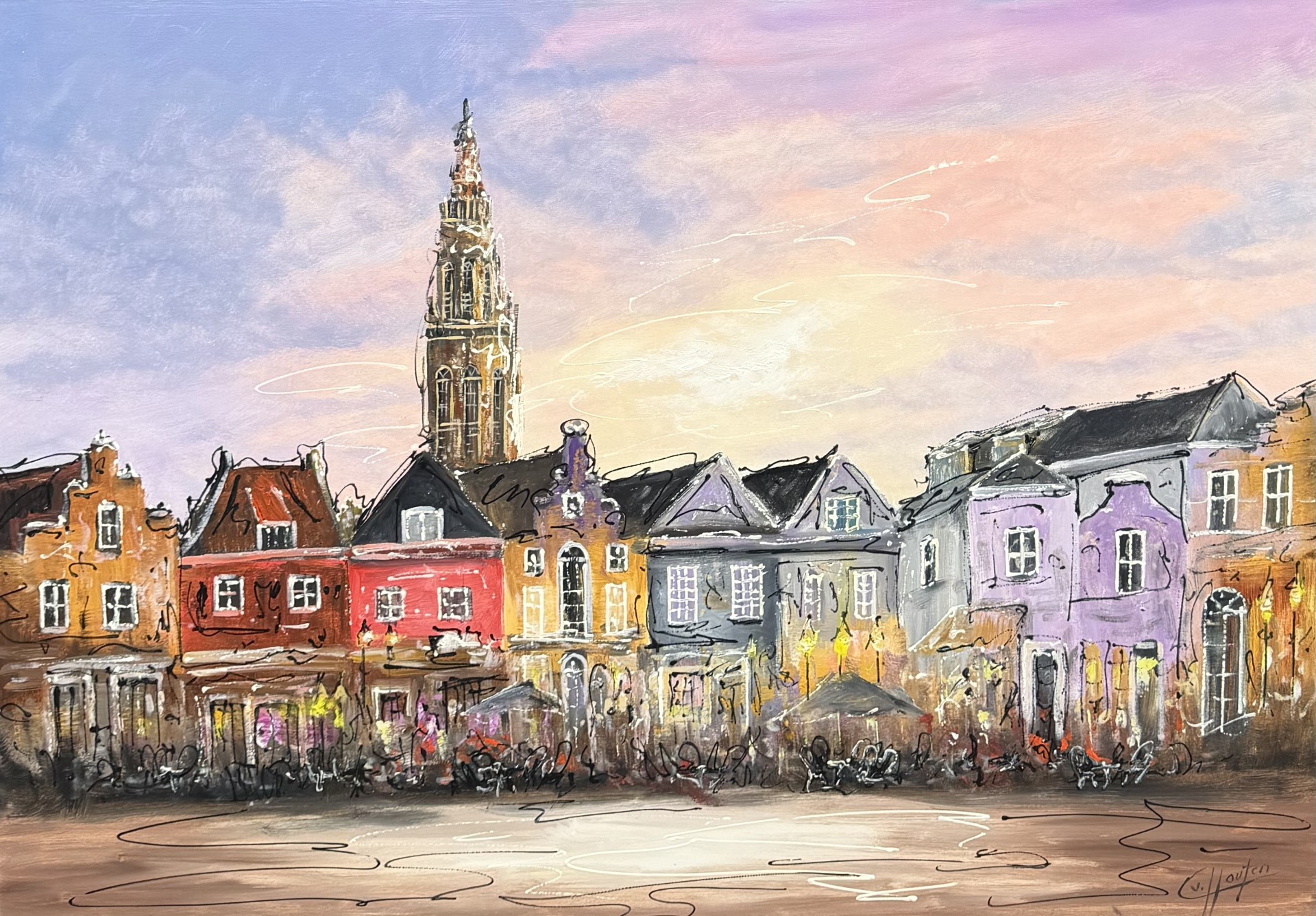 Schilderij Stadsgezicht De Hof Amersfoort II