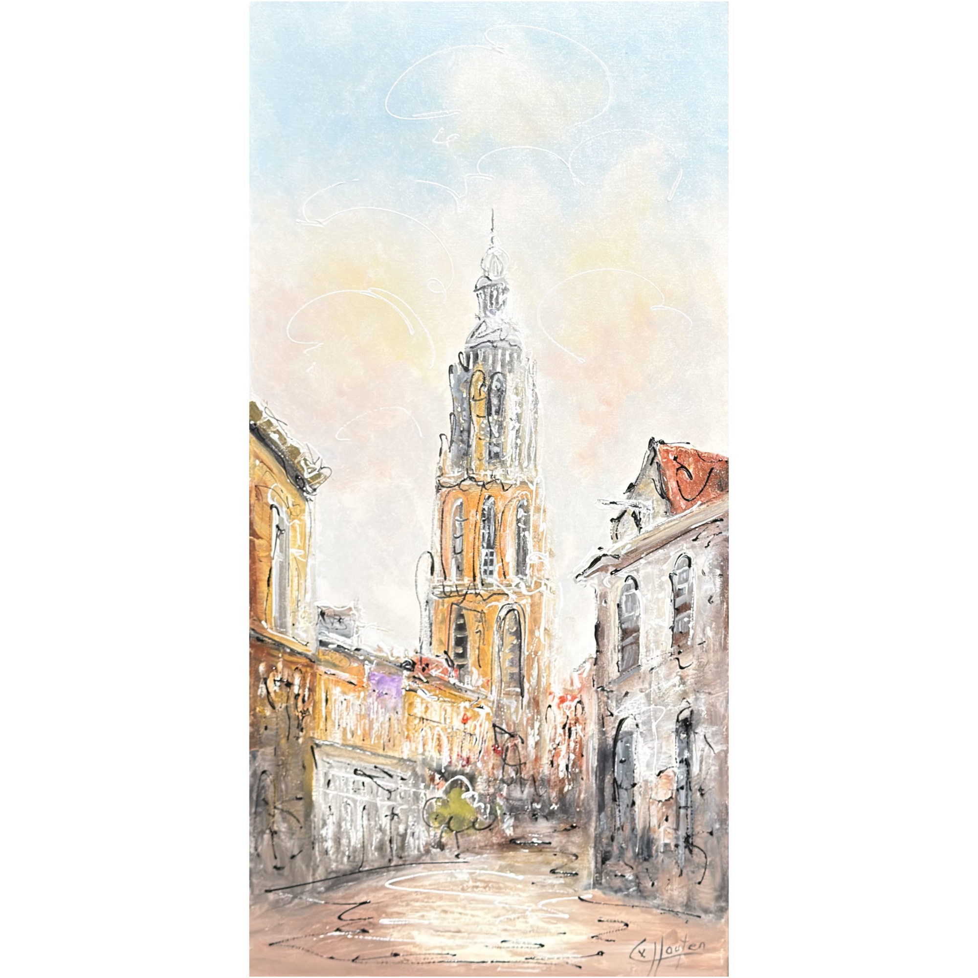 Schilderij stadsgezicht Onze Lieve Vrouwetoren Amersfoort