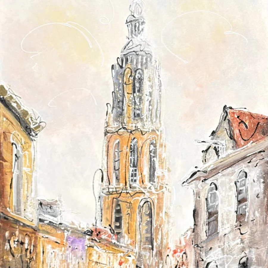 Schilderij stadsgezicht Onze Lieve Vrouwetoren Amersfoort