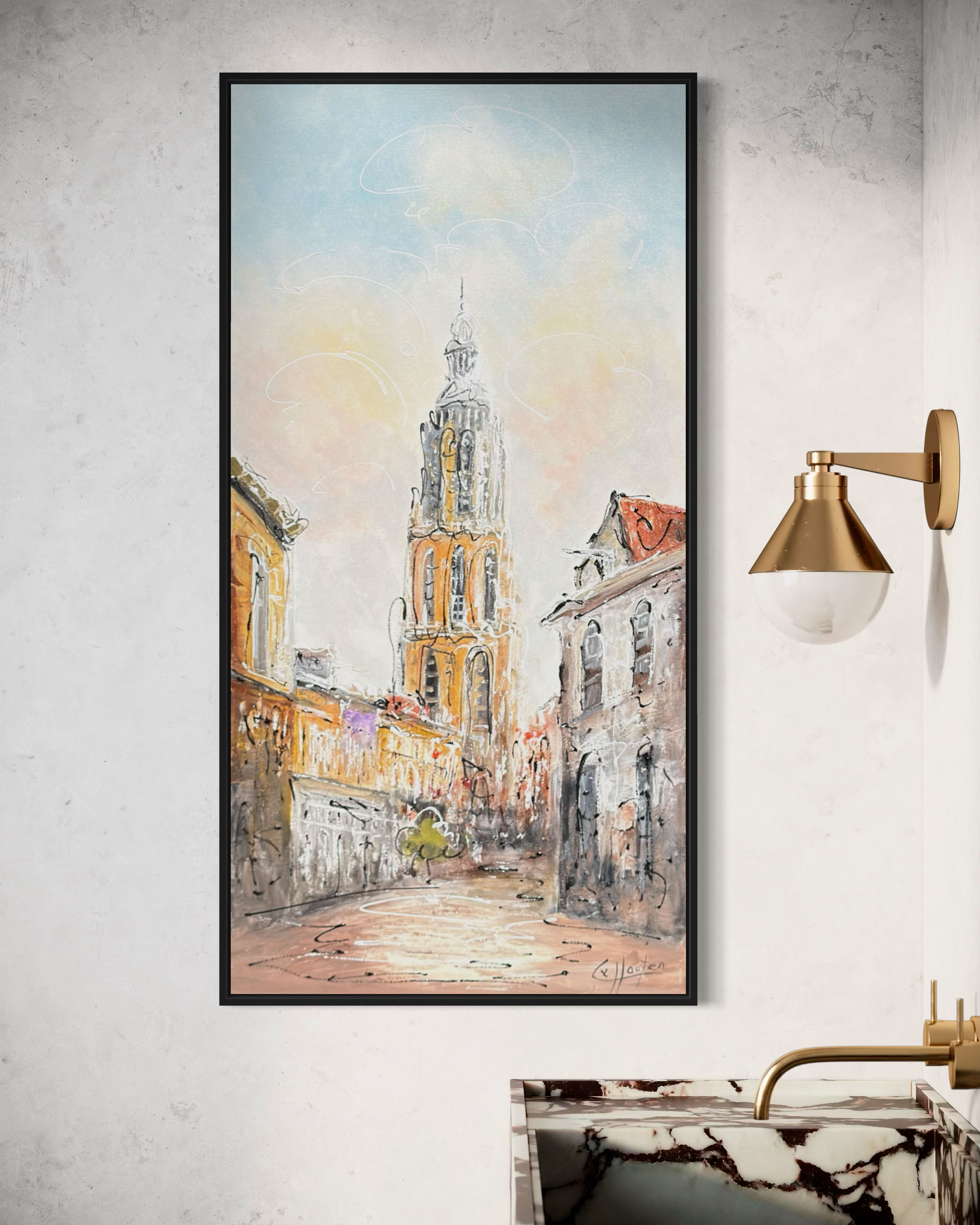 Schilderij stadsgezicht Onze Lieve Vrouwetoren Amersfoort