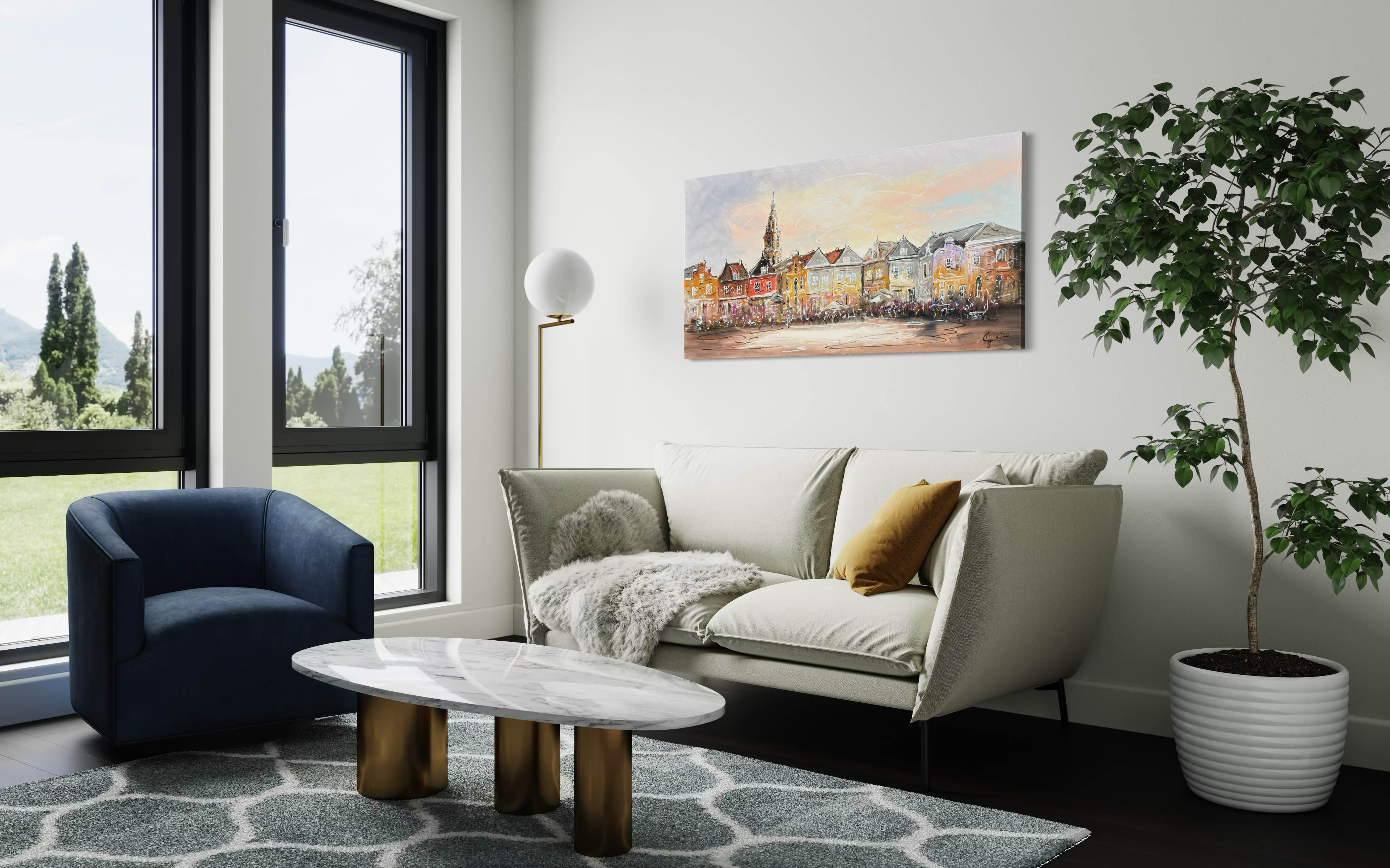 Schilderij stadsgezicht De Hof Amersfoort