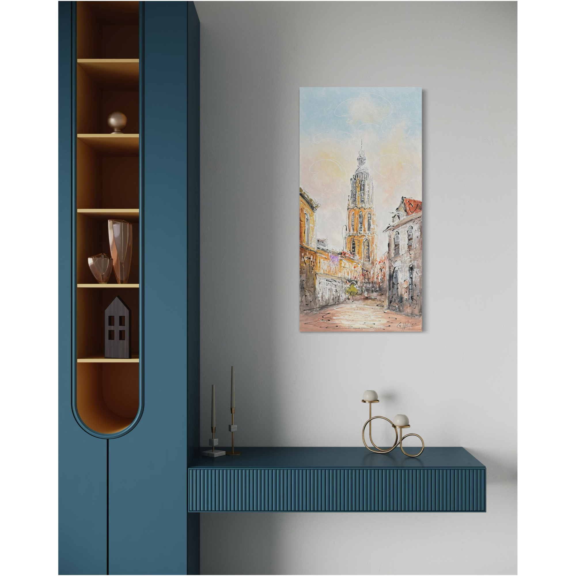 Schilderij stadsgezicht Onze Lieve Vrouwetoren Amersfoort
